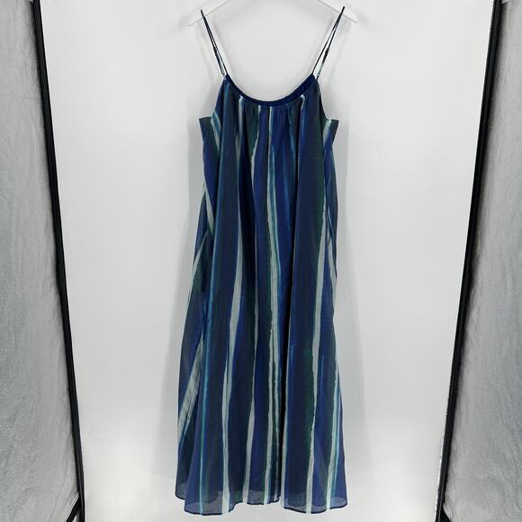 Banana Republic Organza Maxi Dress Blue‎ Striped Sleeveless Pockets Size Large - Picture 6 of 12